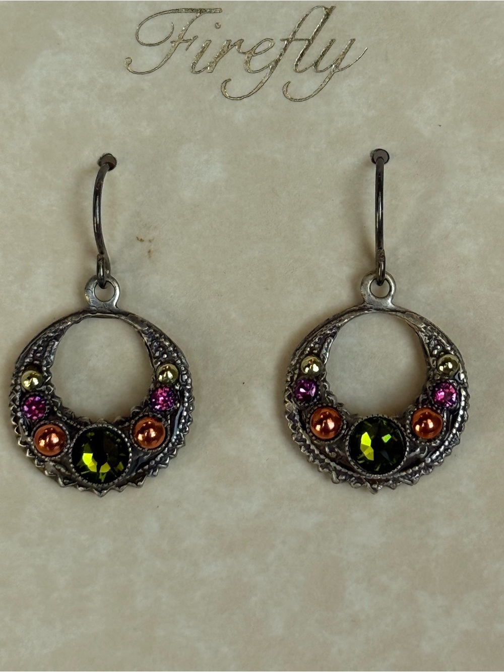 Firefly Green Crystal Hoop Drop Earrings - Multicolor Accents